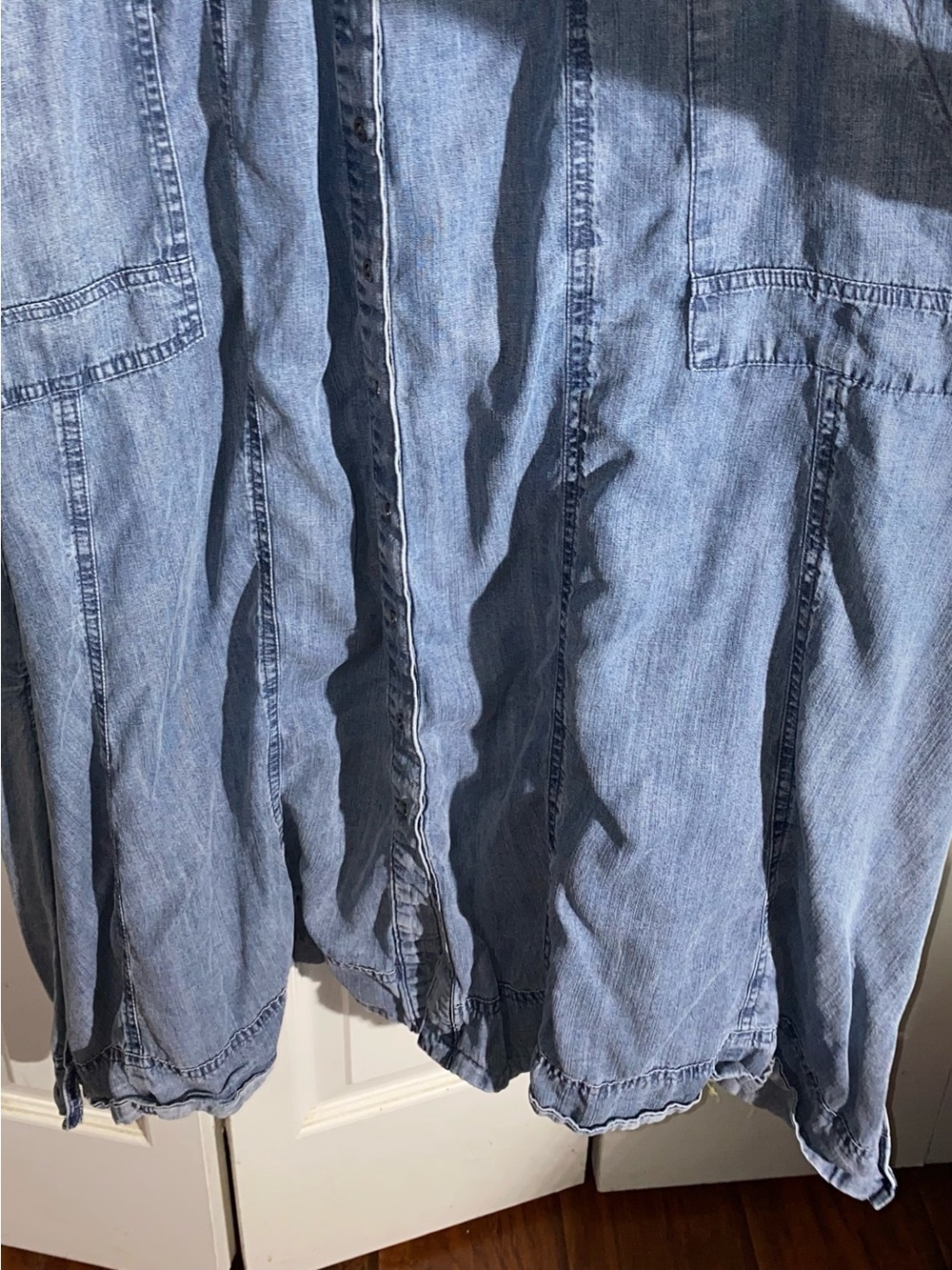 Easel Blue Denim Summer Boho Midi Dress Button M Puff Sleeve AA20 - Picture 5 of 10